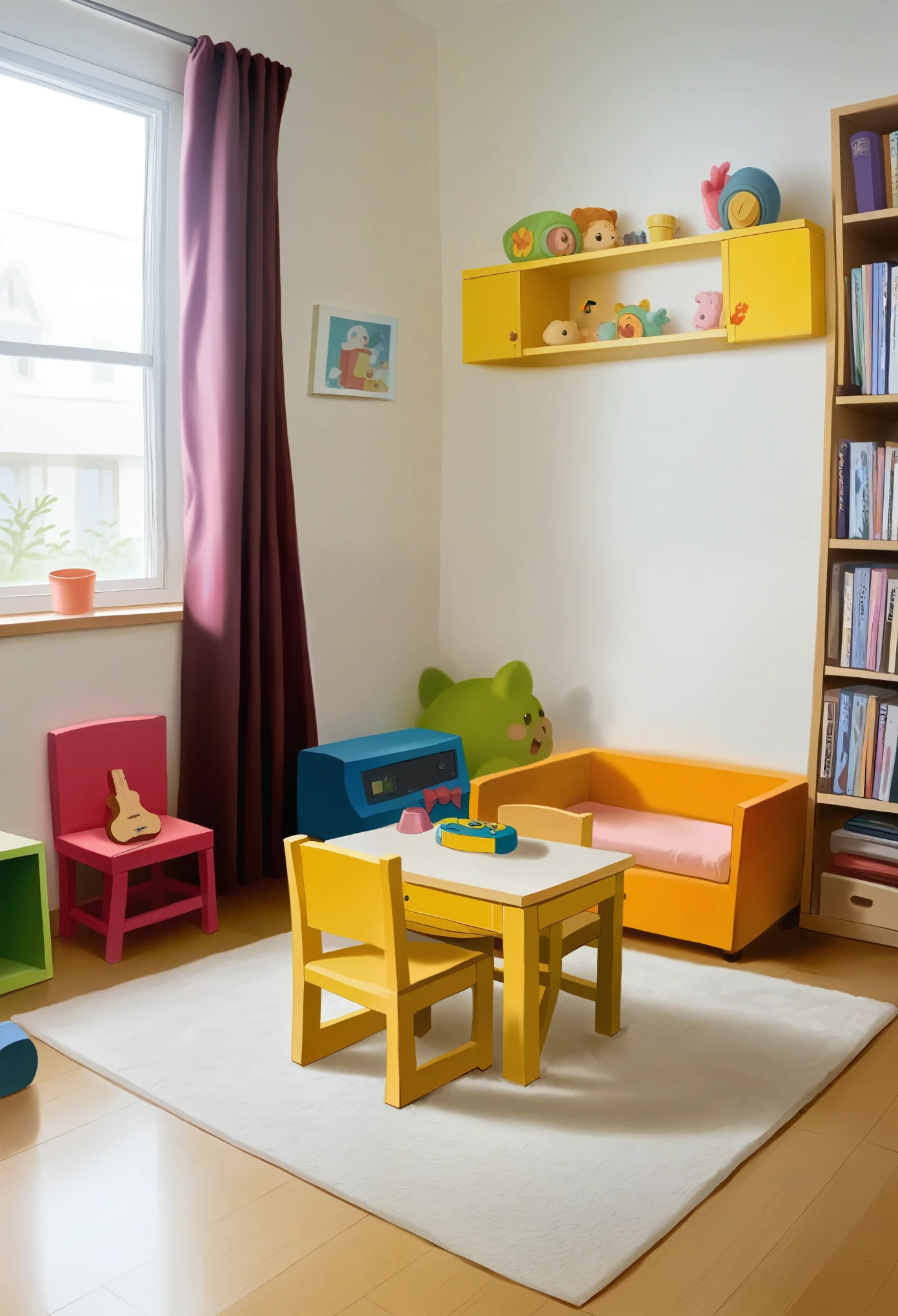 Objective Musical Corner: Stimulate the auditory and tactile senses of boys and girls from 0 to 3 years old through the use of different musical instruments.
Corner description:
Physical environment: This corner would be located in a quiet area of the classroom, away from noisy distractions to allow better concentration on music, being an open space with good natural lighting and acoustics suitable for music, In addition, the organization of this would have a padded mat on the floor so that the children can sit and move freely.. Low shelves to make instruments accessible, with furniture of small chairs and cushions for greater comfort, low tables for musical activities, with decorations on its walls of musical notes and instrument figures, with soft and warm colors to create a cozy atmosphere.
natural environment: In this space, ventilation is very important by having windows that allow the entry of fresh air and natural light., with decoration of plants in small pots adding freshness, también se incluyen instrumentos hechos con materiales naturales como maracas de semillas y drums de madera para el uso de las distintas actividades por realizar con los más pequeños.
Social environment: Infants in this space will be able to interact with others, promoting group work and the development of social skills, with the development of different collaborative activities that require the joint participation of boys and girls, how to play in a small orchestra, always in the presence of an adult to guide and support the different musical activities, promoting an environment of trust and security in these.
Materials Simple musical instruments such as: maracas, drums, Jingle Bells, Tambourine, xylophone among others.
CD or music player: to play nursery rhymes and soft melodies.
small chairs, cushions and padded rug: so that the little ones can sit