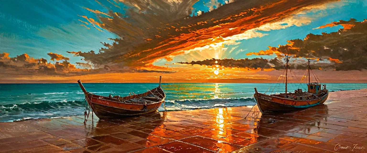 Winner of the award for best photography of the year, (the scene captures with extreme clarity, 
color and texture) a Turquoise Coast of Baja California, capturing the essence of a serene Mexican Panga boat 
anchored in the golden sand of a picturesque beach,((Soft pinkish-orange tones blend with the sky)), 
reminiscent of the magic hour when the sun hides behind the horizon. 
The rule of thirds composition places the ship at the intersection of two diagonals, 
drawing the viewer's attention to the tranquil scene. The brushwork is textured and realistic, 
evoking the style of artists such as Aytek Cetin, Max Rive, Tanmay Sapkal, Andrea Zappia and Daniel Gerhartz.
