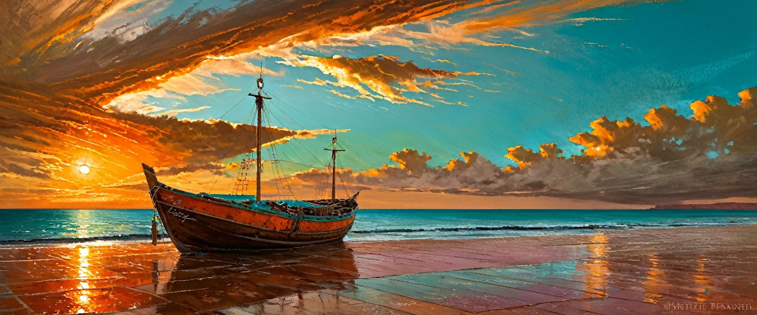 Winner of the award for best photography of the year, (the scene captures with extreme clarity, 
color and texture) a Turquoise Coast of Baja California, capturing the essence of a serene Mexican Panga boat 
anchored in the golden sand of a picturesque beach,((Soft pinkish-orange tones blend with the sky)), 
reminiscent of the magic hour when the sun hides behind the horizon. 
The rule of thirds composition places the ship at the intersection of two diagonals, 
drawing the viewer's attention to the tranquil scene. The brushwork is textured and realistic, 
evoking the style of artists such as Aytek Cetin, Max Rive, Tanmay Sapkal, Andrea Zappia and Daniel Gerhartz.
