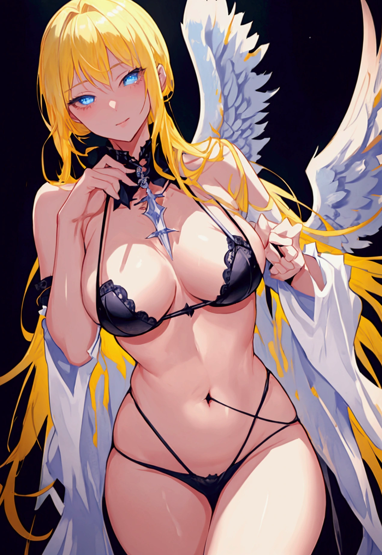 Fallen Angel　a blond　Gyuru　daggers　The Darkness　young　Naughty Poses　cute little　tits out　friendly yellow hair  masterpiece  16K  Angel  Blue eye