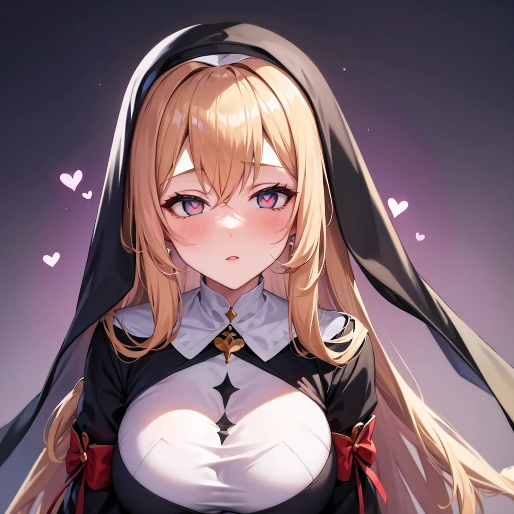 1 tall lovestruck nun. long Blonde hair. busty. praying. hearts. heart eyes. 