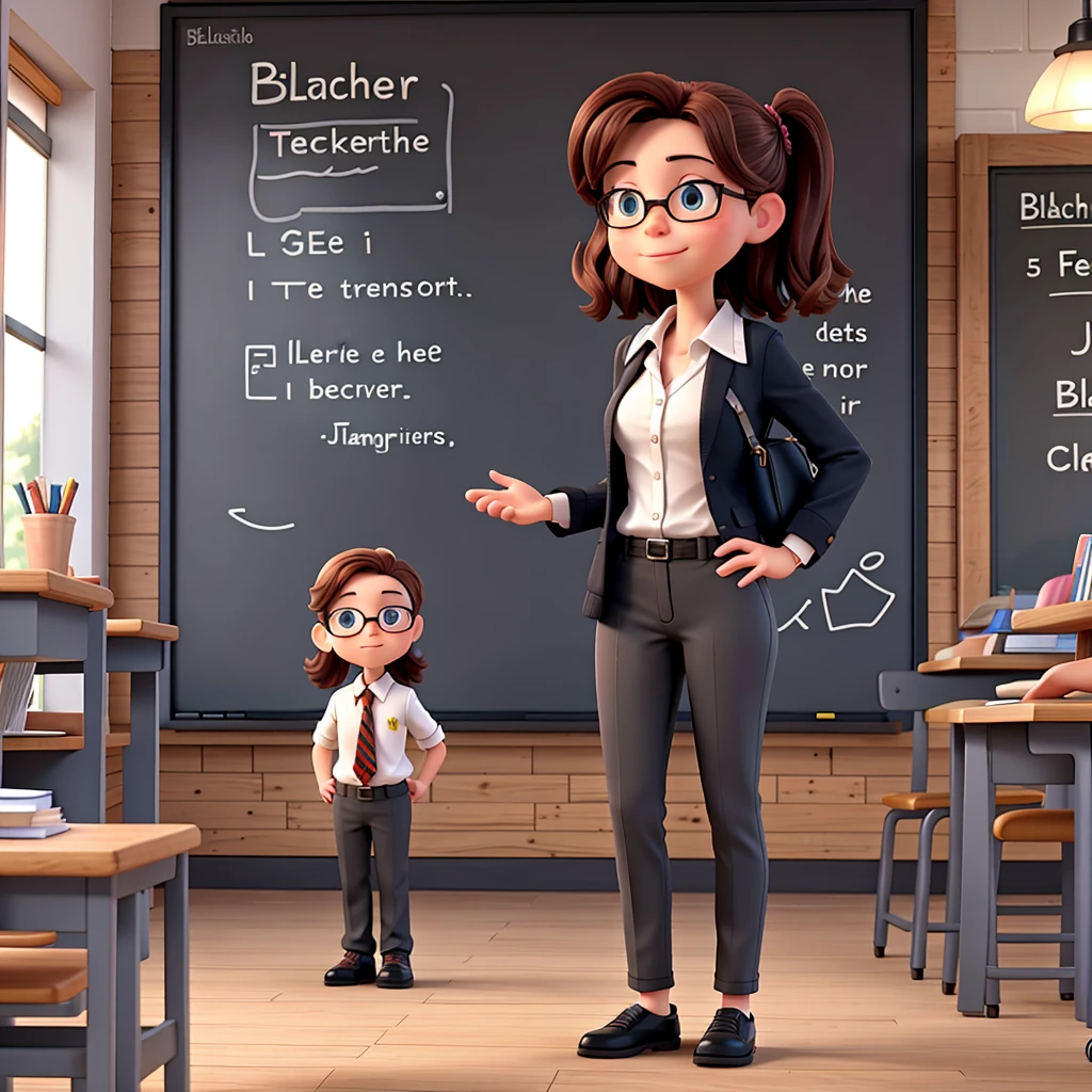 teacher standing and in the background there is a blackboard