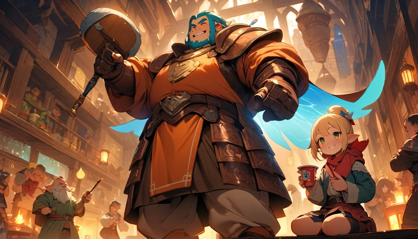 (masterpiece:1.4), (Highest quality:1.4), Very detailed, Complex, Very detailed, shape,Soft lighting, Tavern, More than one personで語り合う, Hopeful Face, smile, More than one person, Mixed gender, a group of adventurers, character from RPG games, (character: human, Fairy, Fairy, Dwarf, The Hobbit), (exterior: Swordsman Style, Shaman Style, Monk Style, Magician style), (belongings: Long sword, dagger, Holy Staff, Magic wand, shield, metal armor, Leather Armor), Perfectly accurate anatomical shape、All limbs intact、Perfect full finger, Colorful characters, Drinking alcohol and getting drunk, Make friends with people in the city,Huge, Majestic, Uplifting expressions, みんなのsmileが素晴らしい.