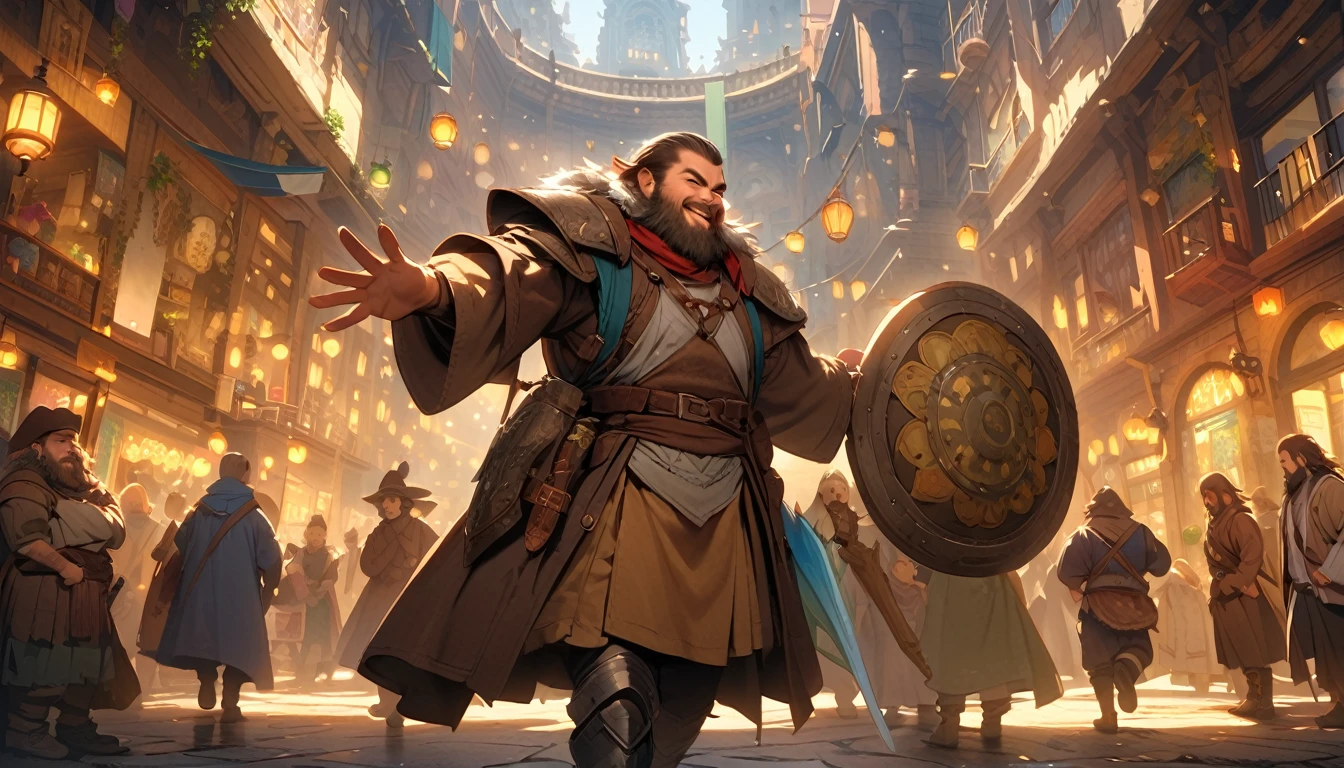 (masterpiece:1.4), (Highest quality:1.4), Very detailed, Complex, Very detailed, shape,Soft lighting, A bustling market in a magical city, More than one personで語り合う, Hopeful Face, smile, More than one person, Mixed gender, a group of adventurers, character from RPG games, (character: human, Fairy, Fairy, Dwarf, The Hobbit), (exterior: Swordsman Style, Shaman Style, Monk Style, Magician style), (belongings: Long sword, dagger, Holy Staff, Magic wand, shield, metal armor, Leather Armor), Perfectly accurate anatomical shape、All limbs intact、Perfect full finger, Colorful characters, A place to buy and sell mystical artifacts, Inside the store,Huge, Majestic, Uplifting expressions, Everyone's expressions are amazing.