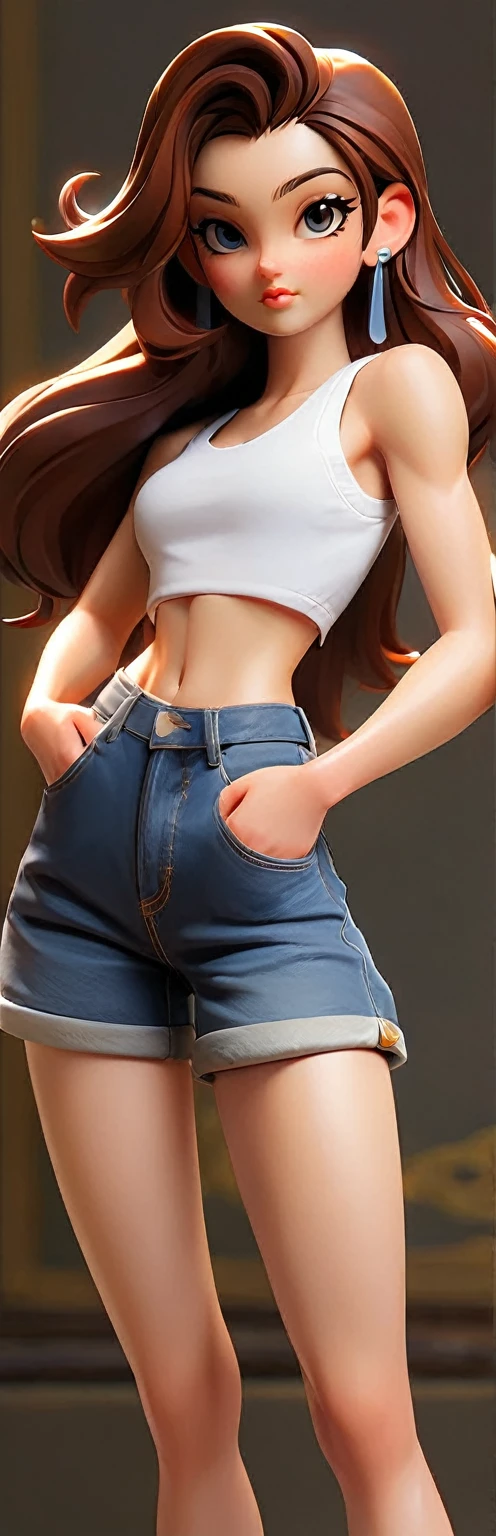 (masterpiece, best quality:1.2), 1girl, solo,standing_split,
long hair, White sleeveless tank top,blue denim shorts