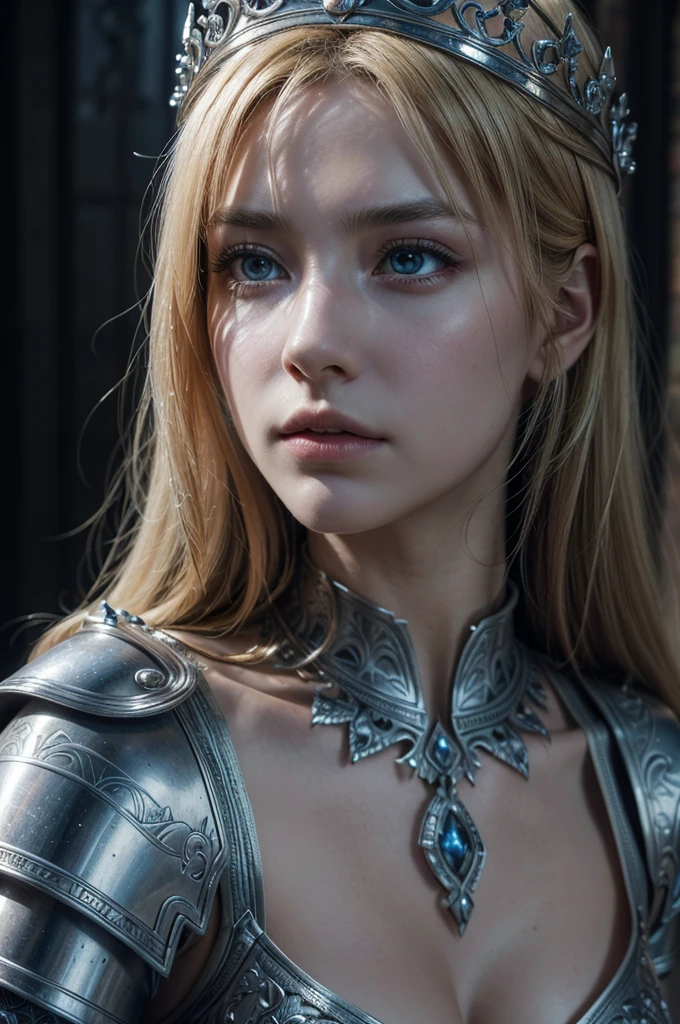 artoria pendragon, beautiful detailed eyes, beautiful detailed lips, extremely detailed face and features, 1girl, fantasy, epic fantasy, medieval, knight, armor, sword, majestic, powerful, regal, royal, ornate armor, flowing hair, crown, princess, heroic pose, dramatic lighting, warm colors, cinematic, (best quality, 4k, 8k, highres, masterpiece:1.2), ultra-detailed, (realistic, photorealistic, photo-realistic:1.37), intricate details, dramatic atmosphere, cinematic compositio.
