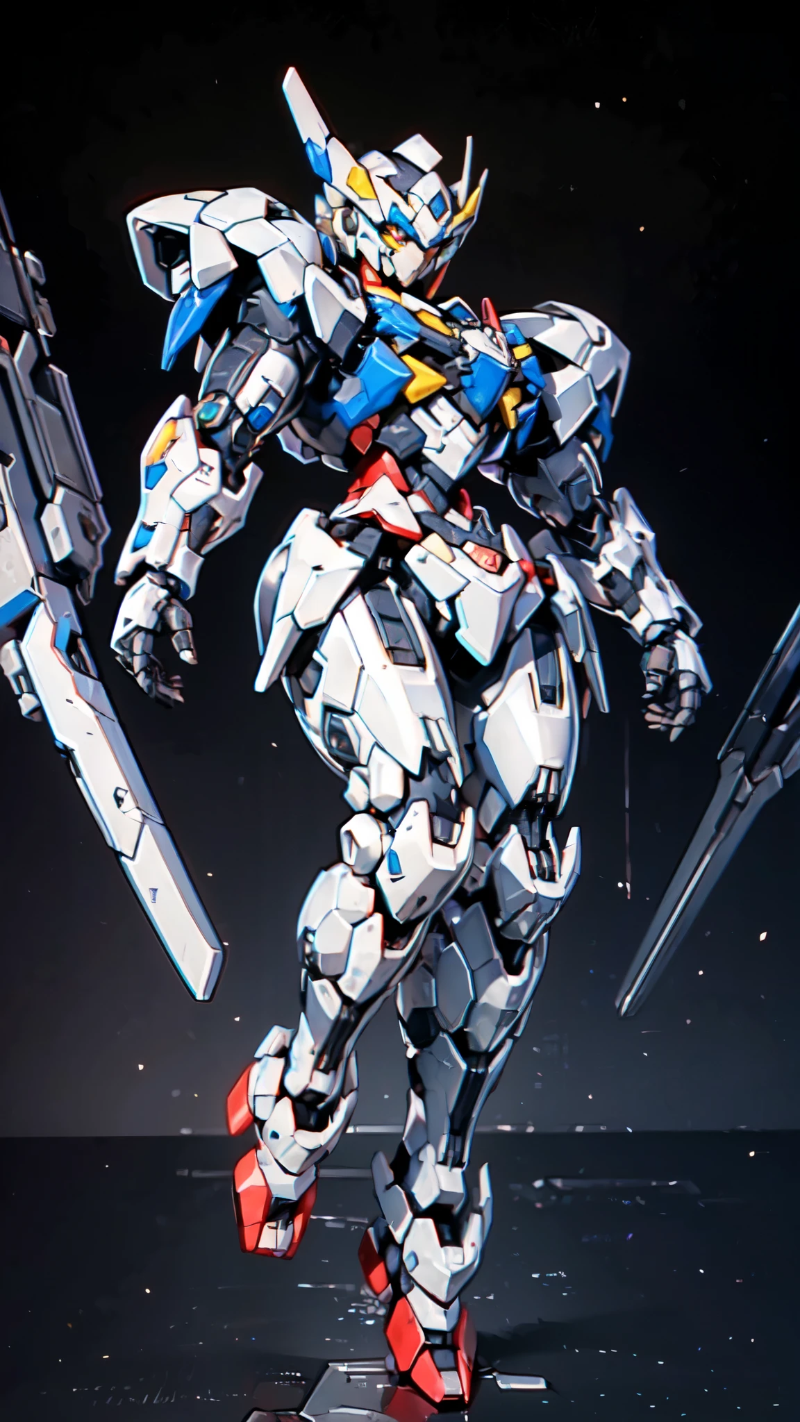 (masterpiece:1.5, best quality:1.5, extremely delicate:1.5), humanoid Mecha, fully enclosed shoulder guards, matching arm and leg guards, full body, full armor, the design balances heavy with agility, (the color scheme is primarily white with red and blue accents, the concept Inspired by Super robot, organic biotech armor, standing, floating high above the futuristic sci-fi city), exquisite and mature art style, (aura effect, energy, glowing eyes, the armor glows), metallic, dramatic, high definition, highres, ultra-detailed, ultra-fine painting, professional, perfect body proportions, anatomically correct, symmetrical face, extremely detailed eyes and face, high quality eyes, creativity, RAW photo, UHD, 32k, Natural light, cinematic lighting, masterpiece-anatomy-perfect