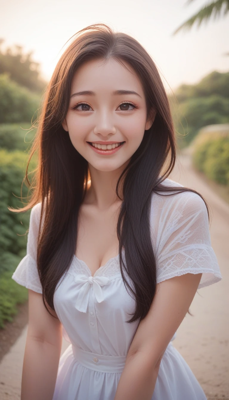 score_9_up, score_8_up, score_7_up, score_6_up,woman poses for a photo, lol, Happy, Long hair, Straight Hair, Delicate skin, daytime, Hot summer day, Natural lighting, Delicate face:1.2, Clear focus, Hasselblad Photography, masterpiece, Light makeup, light, 4K, best quality