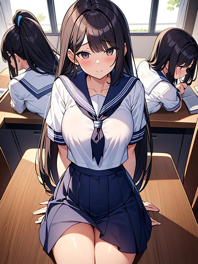 bigお尻、Sweaty buttocks、One Woman、One Man、Many people々々々、beauty、high school girl、Twin tails、Condescending face、Large number of guests、School、classroom、Brasilia、Sailor suit、Short pleated skirt、、Looking down at the viewer, Long Hair, Highest quality, Focus on the thighs, smile,Cute patterned panties、Plump thighs、big Ass、big  、 Black Hair,My thighs are steaming between my legs 、Sweaty panties、Angle from directly below、Entice guests、Spread your legs、Acme convulsions、Obscene sound effects、Naughty sound effects、A man peeks at her panties from underneath、Face sitting、Facing you in a face-to-face sitting position、Rubbing Ass Hard、Sweaty crotch