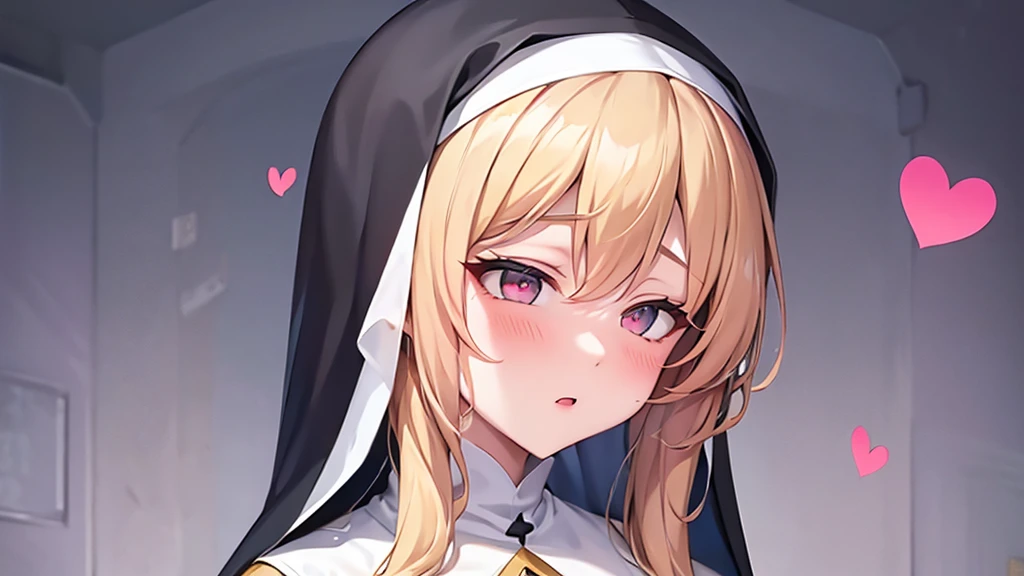 1 tall lovestruck nun. long Blonde hair. busty. praying. hearts. heart eyes. 