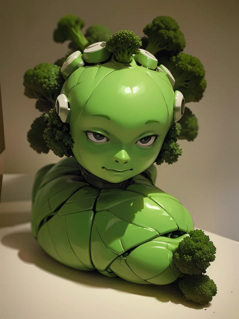 Skin color is green,Broccoli growing from head,Face is green in color,cyborg,ー,(Image of 1 person),Male images),背景はa large amount of broccoli,a large amount of broccoli,Broccoli Tentacles,Full body image,