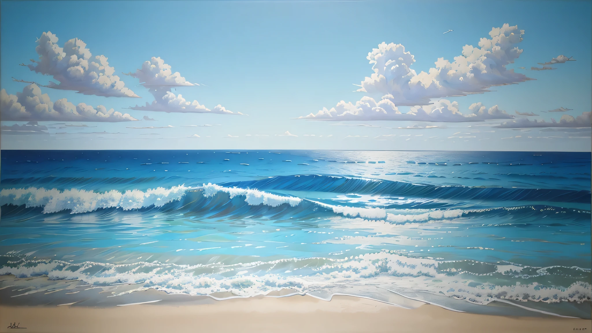 Abstract blue sea background with oil paints, summer art background, Natural bright blue texture of waves,cyan, oil painting on canvas