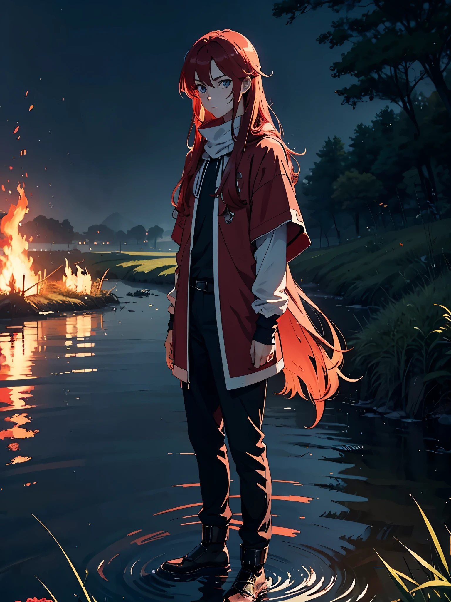 soft. More anime. Standing in a lake. More anime. More 2D. Clean. More anime. 2d. Glow. Red hair. More anime. male. Long hair. long red hair. boy, vikings. red hair. Blue eyes. fire. 