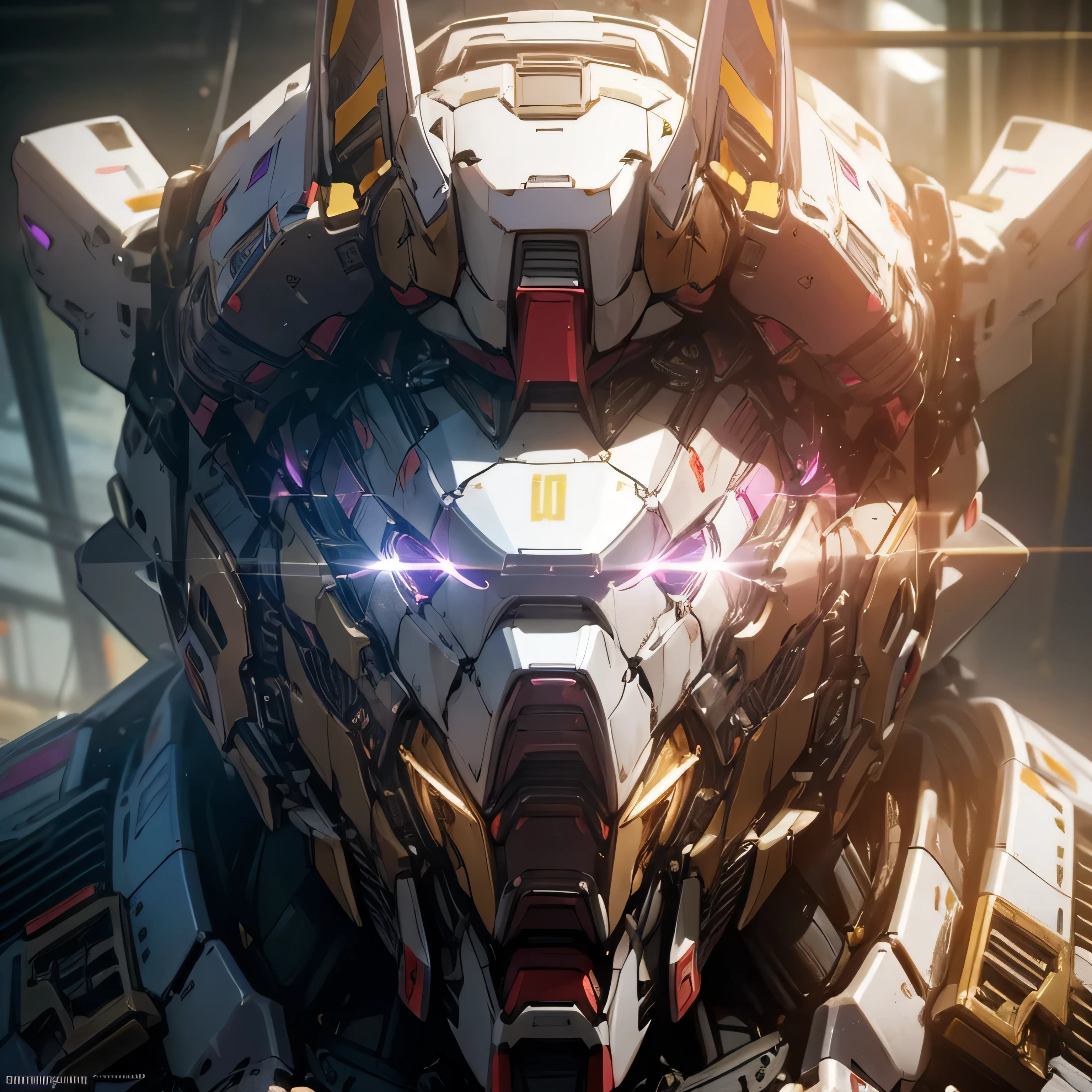 a close up of a purple and white robot's head with glowing golden eyes, gundam head diagonal view, by Krenz Cushart, # mecha, mecha inspired, mecha art, inspired by Krenz Cushart, gundam style, portrait of a mech, cool mecha style, vector shaded anime, on a gundam, alexandre ferra mecha, a close up of a robot with a hat on its head, gundam head, gundam style, extreme gundam, ferra white mecha, gundam, barbatos gundam, gundam armor, gundam robot, cool mecha style, modern mecha anime, gundam wing style armor, alphonse mush