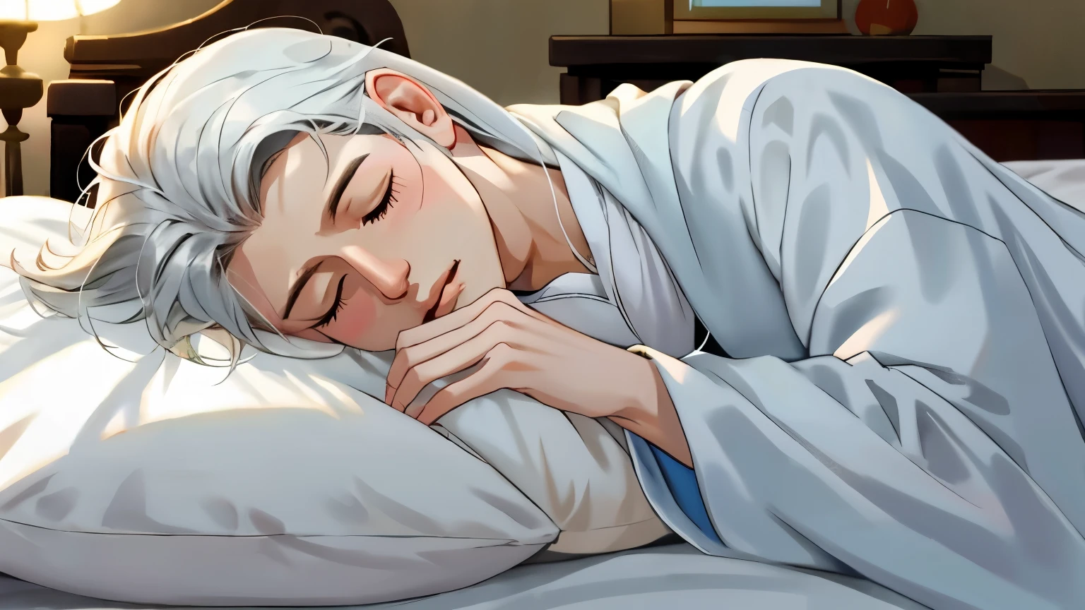 pretty boy sleeping in bed
