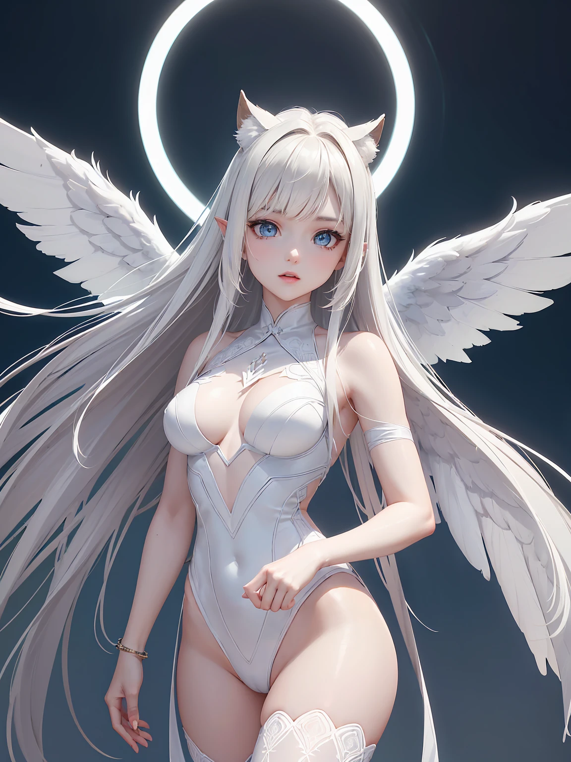 sexy | character gen V2.x (♾️ℙ♾️) |

(an always human themed woman's face the female form )
( gudanceScale=13 )
( brown-devine-angelic wings and outfit: 1.4 )
( antler_ears : 1 )	
( always grey_eyes: 1.1 )
( brown and blue_Two-Tone mixed Hair-Coloring  : 1.2)
(((pale-white)_skin-tone ): 1.5 )

( close-up shot : .1 )(  body and thigh shot : 1.2 )
(  night time setting and background scenic view scene and detail matches theme : 1 )
 (13k (♾️ℙ♾️) Quantum-Parsed, systematic complexity, dynamic lighting and adaptive contrast, perfect render, cliphunter for flawless faces, Hyper-realistic-anime, sharpened exquisite details : 1 ), 