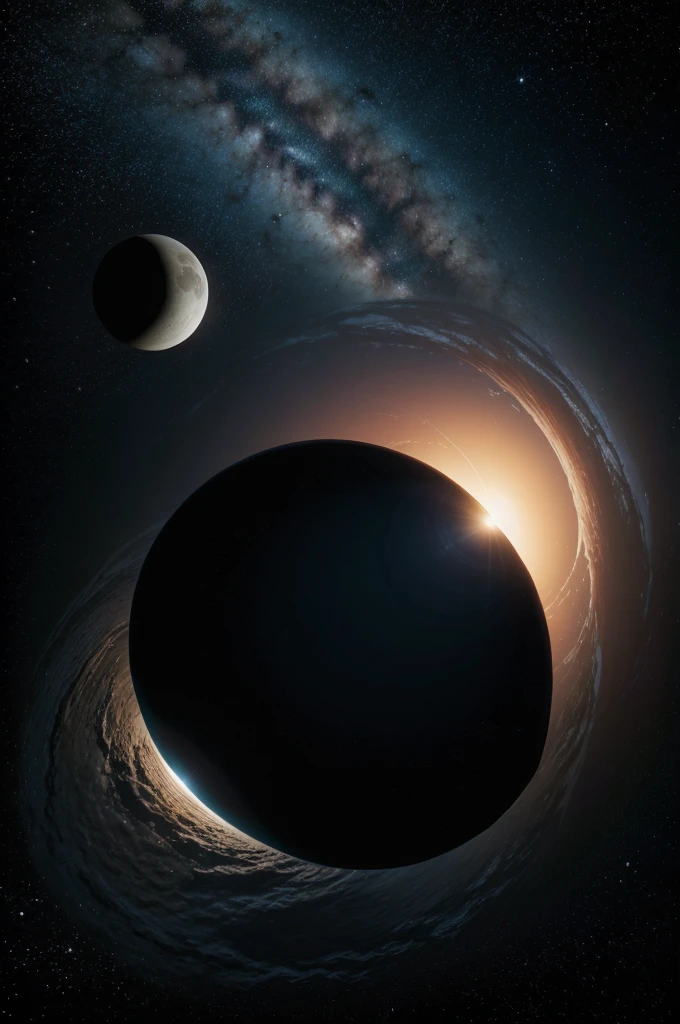 Give me a sky with two moons and next to them a star and a black hole