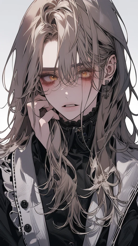 (Top resolution、Distinct_image)top-quality、A girl、masterpiece、highly detailed, half body, Semi-realistic、yellow eyes 、18year old, silver hairs ,young 、Exquisite facial features、Facial features ,variation potrait, long hairstyles, , teenage, cool , cold sharp eyes, An expression of despair., Torn clothes, destroyed clothes, damaged clothing, all dirty, dirty, dirt, lifeless eyes, blood on face, , {Very detailed 8k CG unit wallpaper}, Handsome, solo, female, mafia, black shirt, white pant, white coat,