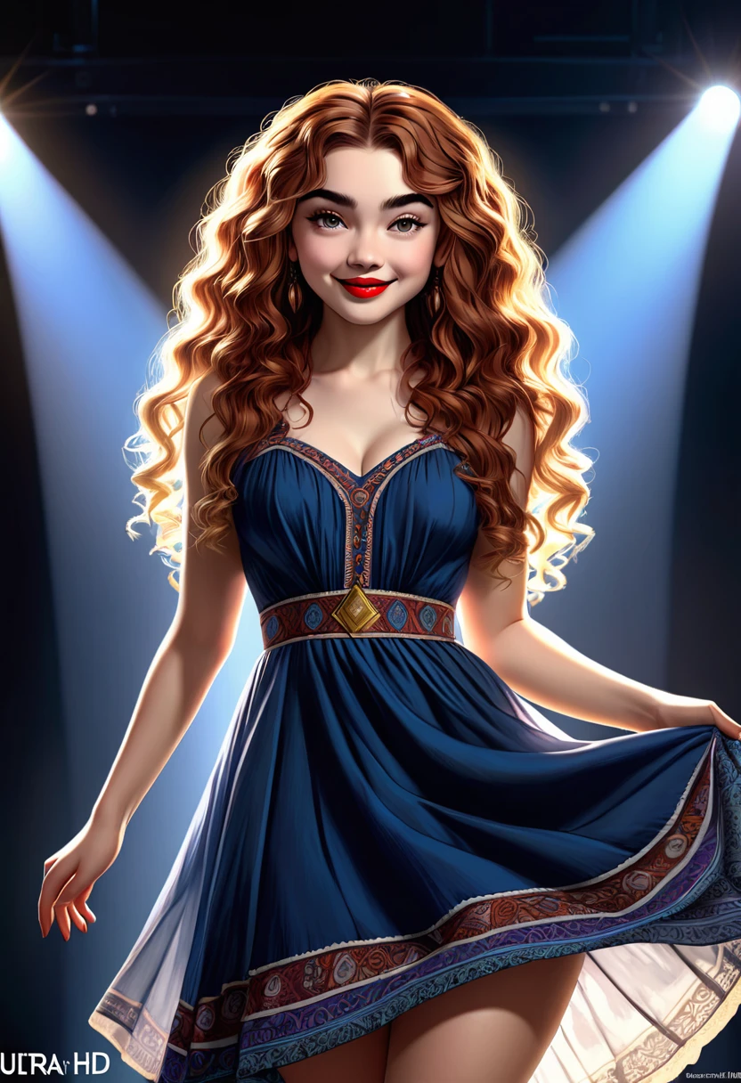 A Beautful Jewish Women With A Thick Bushy Unibrow And A Attractive Nose. Thick, Intense, Curly, Frizzy, Messy Long reddish-brown Hair. Boho Dress. Curvy Hourglass Figure. Ultra HD,, Epic Lighting, Striking Silhouette. Sabrina Carpenter. Attractive Pose. Aluring Smile. Red Lips. The Official Art – An Award-Winning Digital Masterpiece In 4K Ultra HD, Extreme Detail And Intricate Realism. This Concept Art Brought To Life By The Hands Of Artists Like Wlop & Artgerm In A Stunning 2D Vector Illustration.