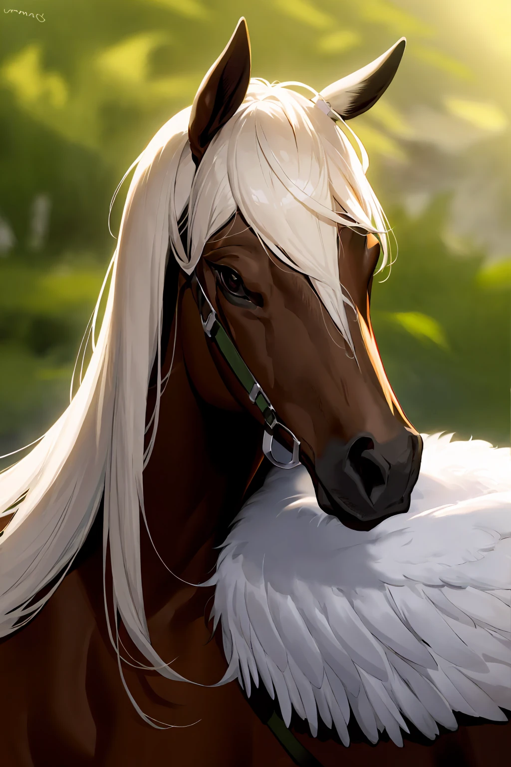 White-eye Ramone(umamusm), Highest quality,masterpiece,High resolution,CG8k ,Highly detailed images,Beautiful sister,One person,mejiro ramonu,Horse's ears,Horse tail,white and green clothing,Black Skirt,smile,