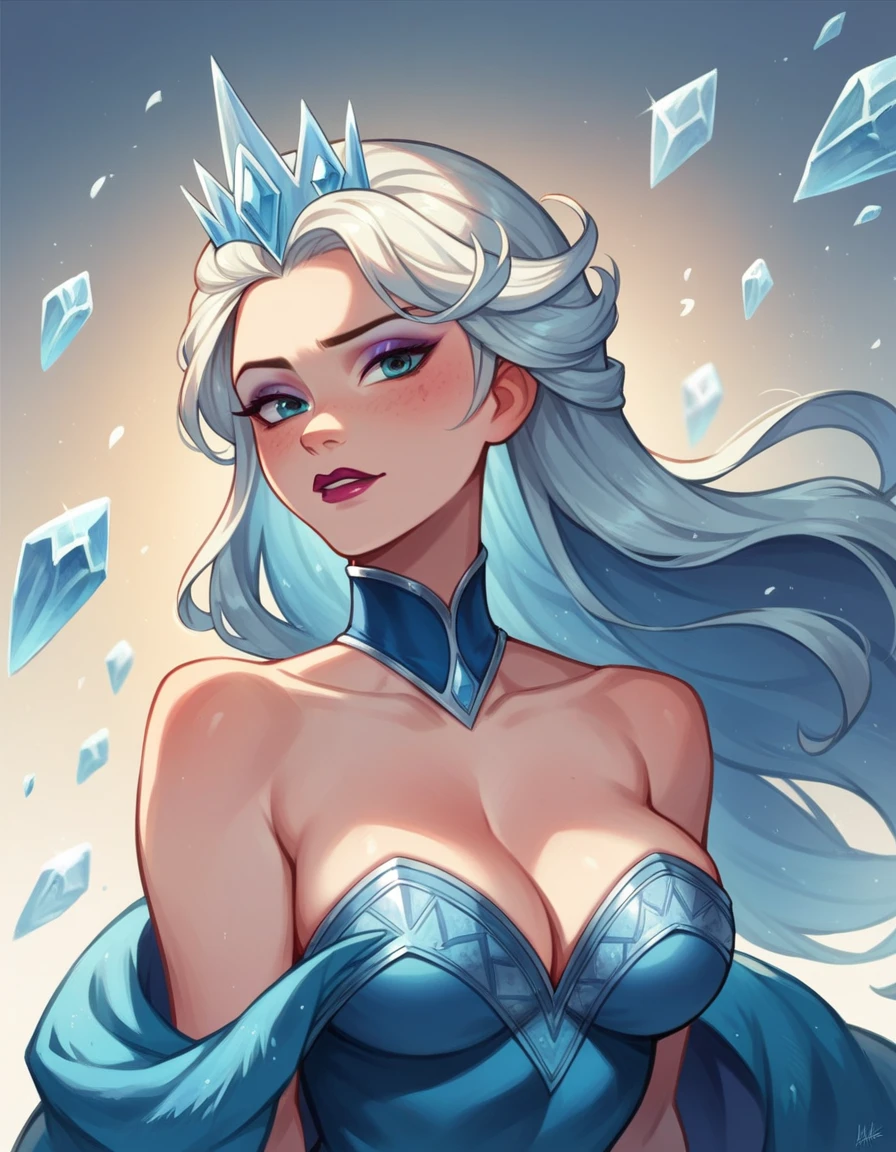 Sexy asian woman, big , long hair, light blue hair, ice queen warrior, sexy, frozen environment, 