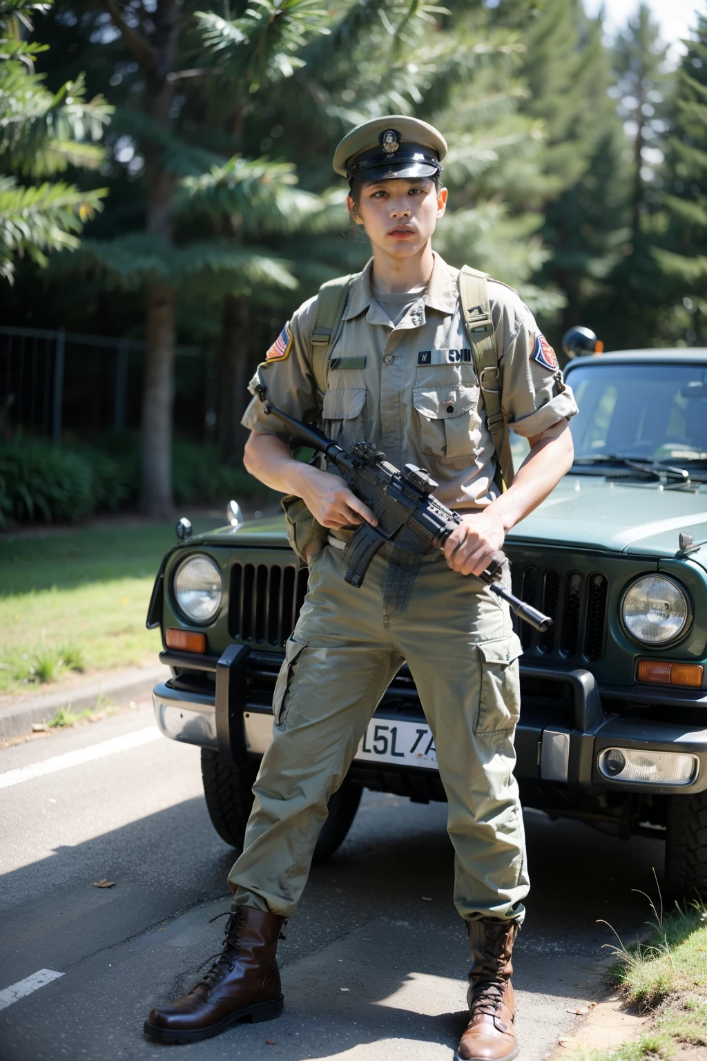 comics,Jeep 212,1970s,Soldier,forest,Type 56 submachine gun