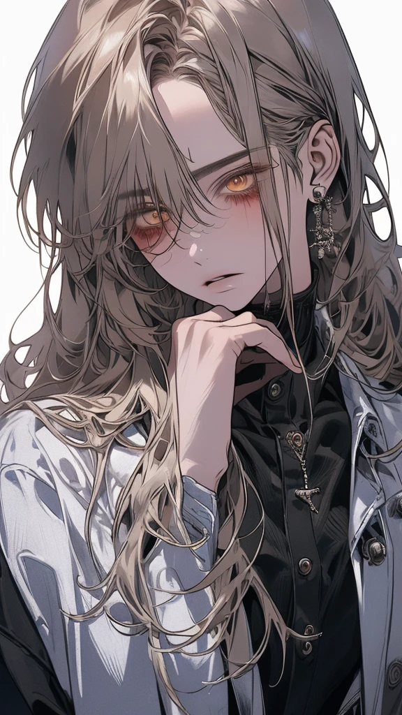 (Top resolution、Distinct_image)top-quality、A girl、masterpiece、highly detailed, half body, Semi-realistic、yellow eyes 、18year old, silver hairs ,young 、Exquisite facial features、Facial features ,variation potrait, long hairstyles, , teenage, cool , cold sharp eyes, An expression of despair., Torn clothes, destroyed clothes, damaged clothing, all dirty, dirty, dirt, lifeless eyes, blood on face, , {Very detailed 8k CG unit wallpaper}, Handsome, solo, female, mafia, black shirt, white pant, white coat,