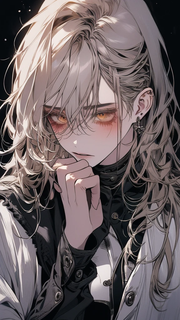 (Top resolution、Distinct_image)top-quality、A girl、masterpiece、highly detailed, half body, Semi-realistic、yellow eyes 、18year old, silver hairs ,young 、Exquisite facial features、Facial features ,variation potrait, long hairstyles, , teenage, cool , cold sharp eyes, An expression of despair., Torn clothes, destroyed clothes, damaged clothing, all dirty, dirty, dirt, lifeless eyes, blood on face, , {Very detailed 8k CG unit wallpaper}, Handsome, solo, female, mafia, black shirt, white pant, white coat,