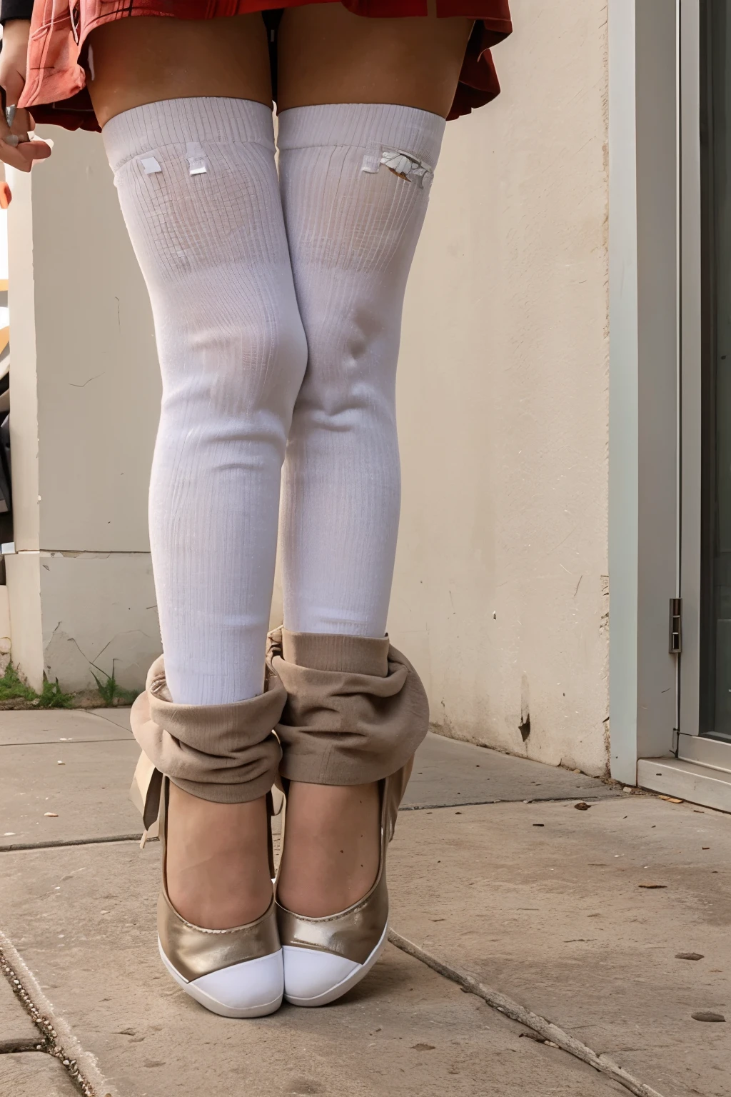 Tween girl showing off legs in thigh socks