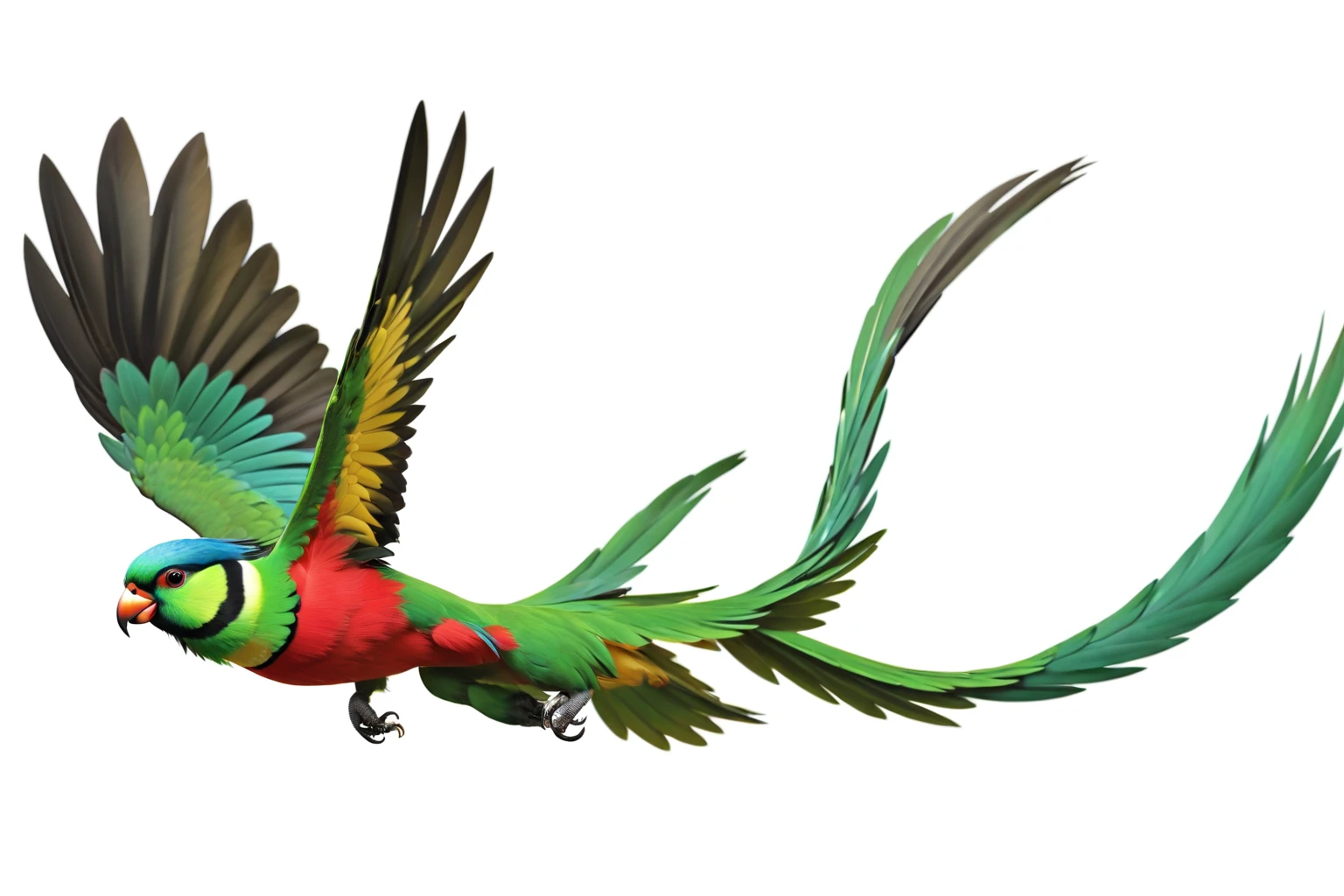 (8k, 16K, Highest quality, High resolution, 非常にdetailed,Anatomically correct, Realistic, RAW Photos: 1.1),
((quetzal:1.4), Costa Rica's national bird,Distinctive lapis lazuli tail feathers,Two very long tail feathers and two not so long tail feathers,((Deep green crest on head)),Lapis Lazuli Feather,The belly has red feathers,Black flight feathers,),
Textured, detailed, artistic,