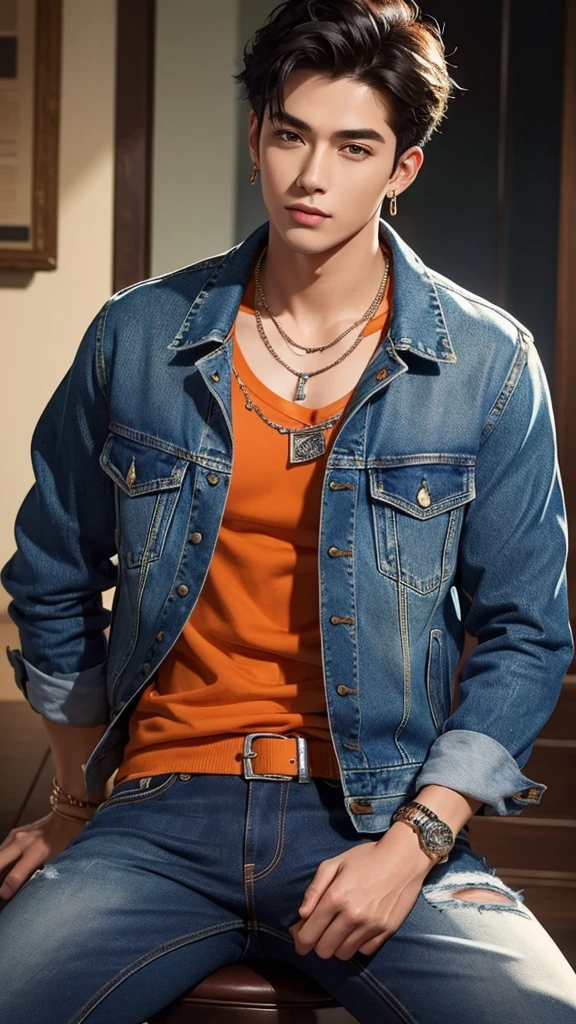 Masterpiece, complicated details, (((handsome young boyอายุ 30 ปี))), rocker denim jacket, Jeans, leather bracelet, wire necklace, big earrings, Araffi and an orange cat sat on a man's lap., Inspiration from Zhang Han, Inspired by Adam Dario Kiel, Who is Xi Wu?, realistic. Cheng Yi, Inspiration from Yan Juncheng, Handsome face and beautiful face, Inspired by Kim Hwan Ki, Inspiration from Kim Eung Hwan, Yanjun Chengt, Cai Su Kun, แรงบันดาลใจจากโจว เฉินMasterpiece, complicated details, handsome young boy, rocker denim jacket, Jeans, leather bracelet, wire necklace, big earrings, Posing against the mirror, Black hair, big black eyes, holding an orange cat. มีorange tabby catMasterpiece, complicated details, ((handsome young boyอุ้มแมวสีส้ม)), rocker denim jacket, Jeans, leather bracelet, wire necklace, big earrings, Black hair, big black eyes, orange shirt, holding an orange cat, Araffi and a white cat sitting on a man's lap., Inspiration from Zhang Han, Inspired by Adam Dario Kiel, Who is Xi Wu?, realistic. Cheng Yi, Inspiration from Yan Juncheng, Handsome face and beautiful face, Inspired by Kim Hwan Ki, Inspiration from Kim Eung Hwan, Yanjun Chengt, Cai Su Kun, แรงบันดาลใจจากโจว เฉินMasterpiece, complicated details, handsome young boy, rocker denim jacket, Jeansขาดๆ , leather bracelet, wire necklace, big earrings, Black hair, big black eyes, holding an orange cat. ((orange tabby cat))Masterpiece, complicated details, handsome young boy, (((Rocker Tattered Denim Jacket, Jeansขาดๆ))), leather bracelet, wire necklace, big earrings, Long black hair, big black eyes, orange shirt, holding an orange cat, blackground is sunrise on the green meadow