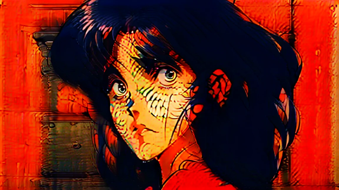 (obra de arte:1.2), (mais alta qualidade:1.2), resolução ultra-alta, super detalhado, iluminação perfeita,GIRL WITH DETAILED FACE WITH FACE FORWARD, SHORT HAIR, BLUE EYES, small AND ROUNDED nose, 80s anime style GIRL, HEADPHONES, FACE CLOSE UP, speakers, speakers, radio, vintage