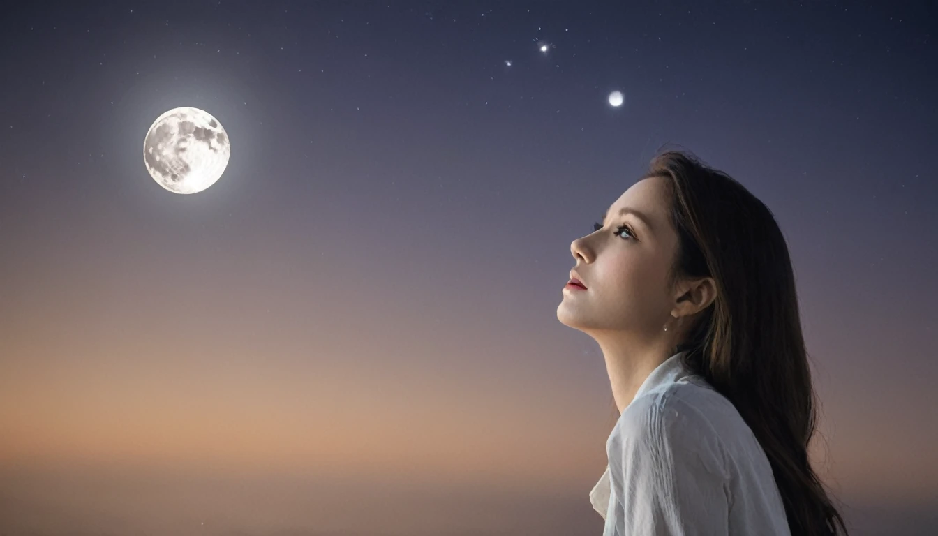 Beautiful woman watching the moonlight