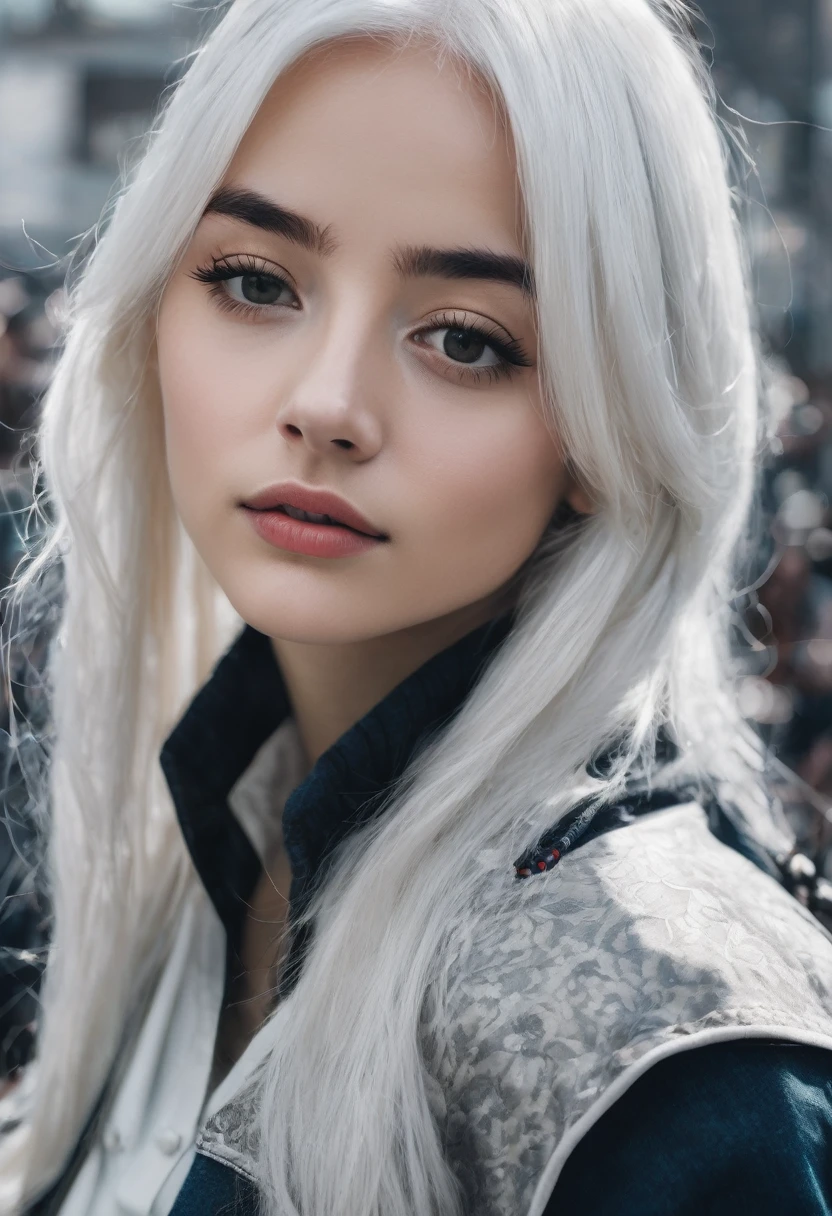 beautiful white haired girl looking at the screen