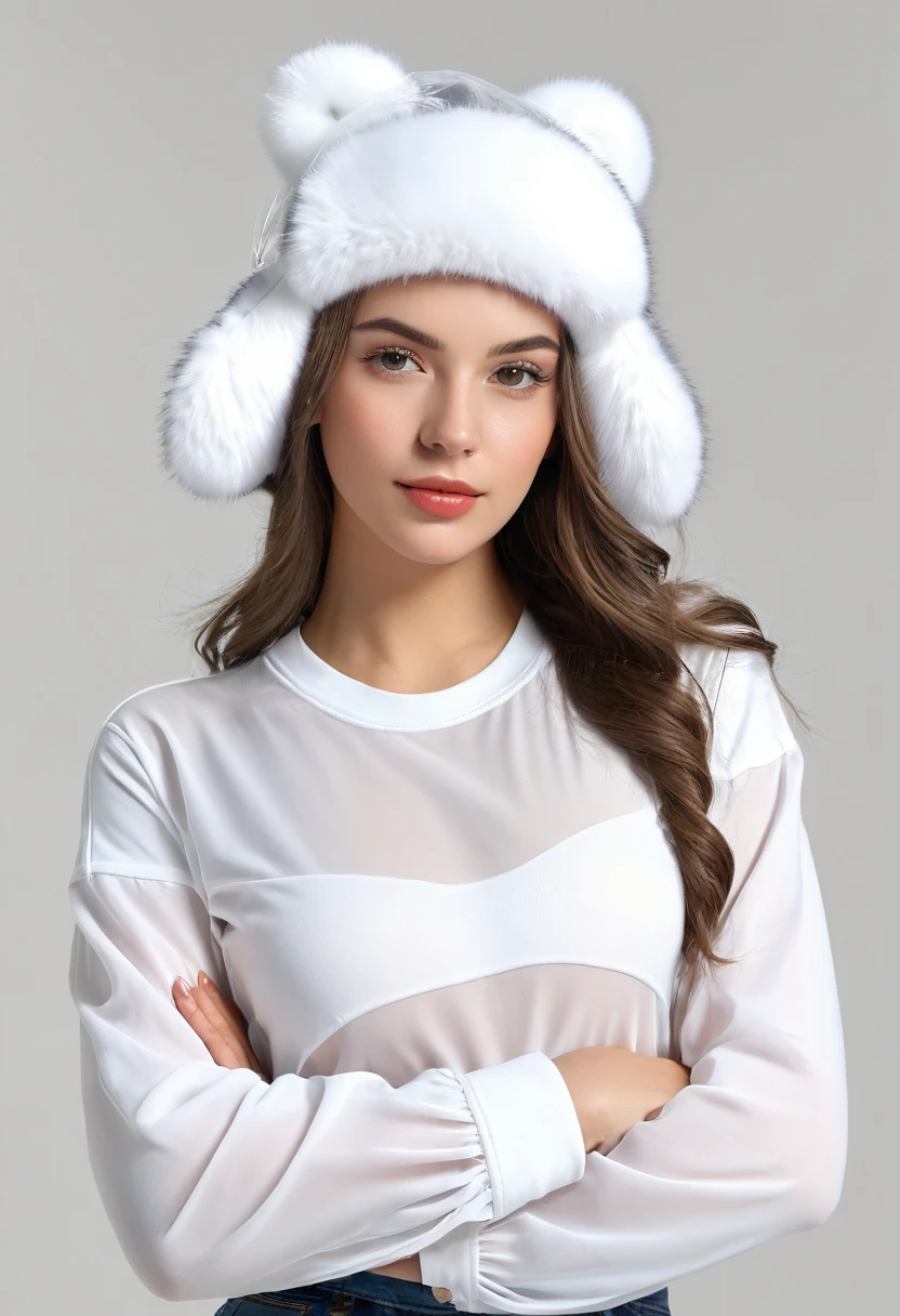 russian girl ushanka 4k shirt transparent white