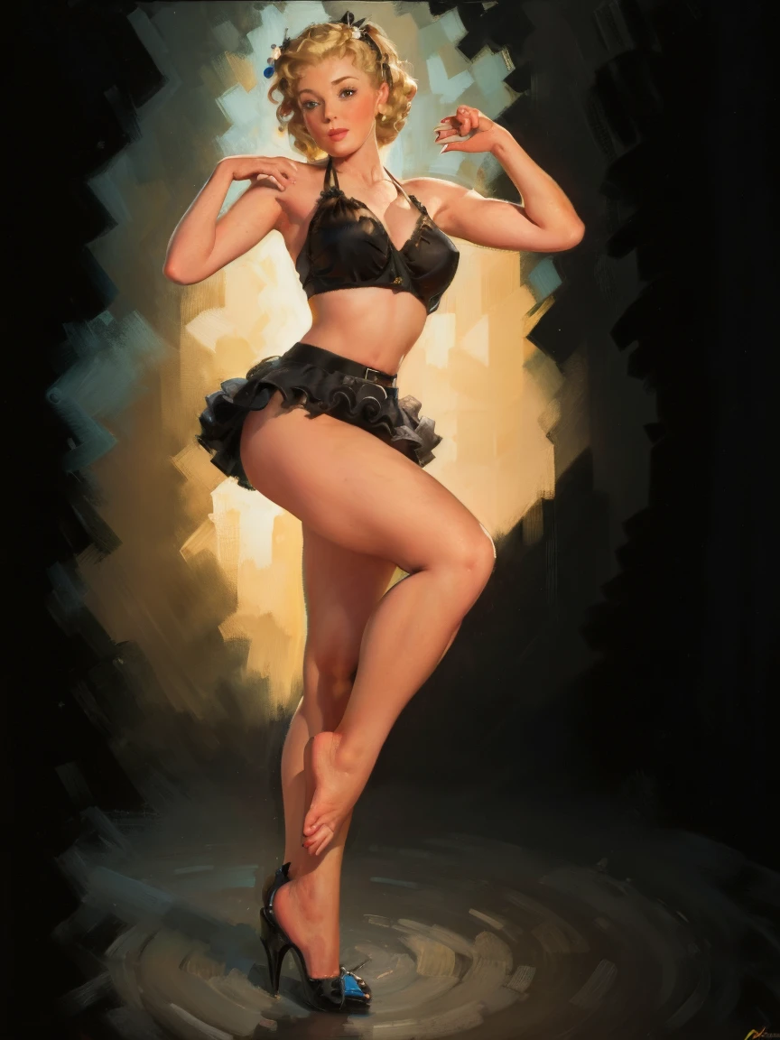 (masterpiece:1.4), (Highest quality:1.4), Retro Vintage Pinup Style, extremely detailed, Complex, hyper-detailed, (detailed hand,refer to, feet),figure, Soft lighting, 25 year old pin-up girl, Blonde, (perfection_face), Standing pose, Two Piece Bikini, Complex, Dramatic lighting, 4K, detailed_background, Caustics, full_body, Digital_figure