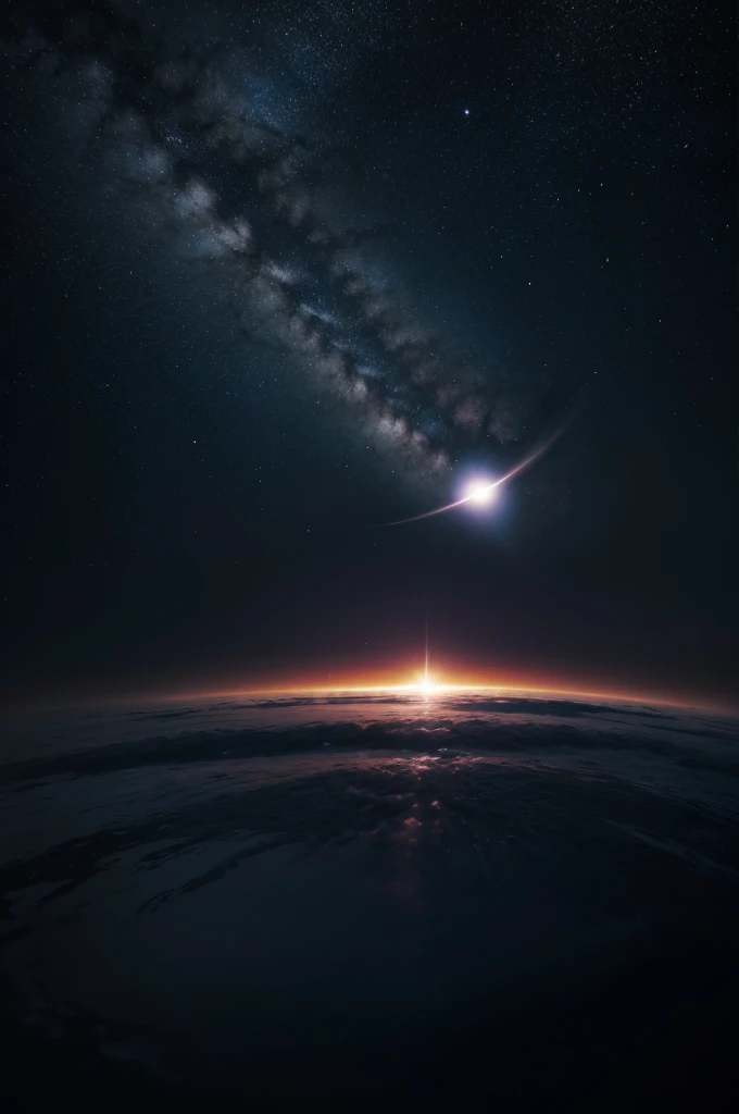 Give me a scene of a field with the sky having a star orbiting a black hole