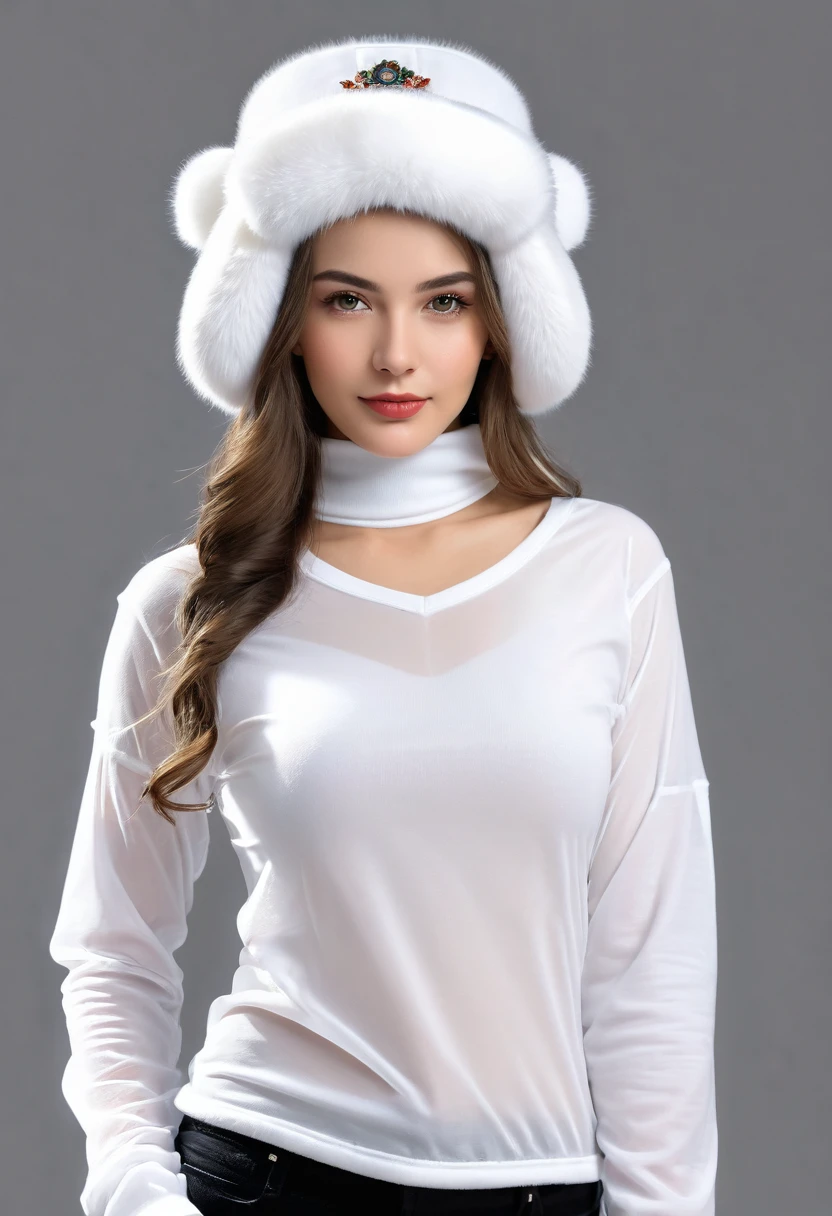 russian girl ushanka 4k shirt transparent white