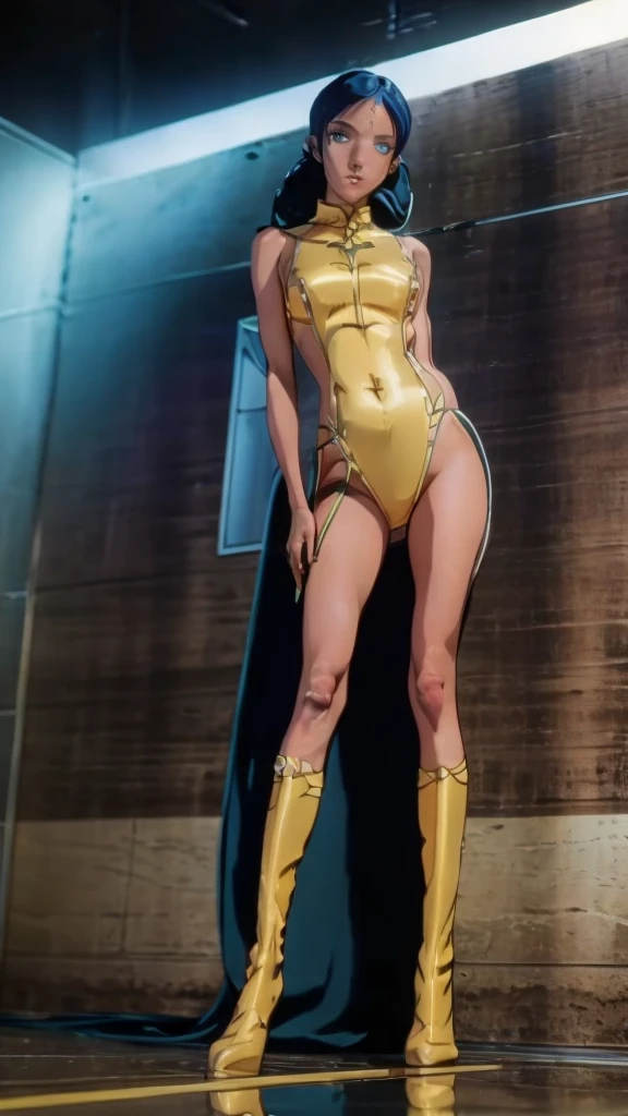 Anime girl in latex poses for a photo in front of a wall, Lara'asun、bikini、Aeon Flux Style, Mixed Style Eon Flux, AEON Flux Style Mix, Style、A blend of eternal flow, Nico Robin, Inspired by Masamune Shirow, Cassandra Cain in Satin, Perfect anime cyborg woman, A girl designed by Hajime Sorayama