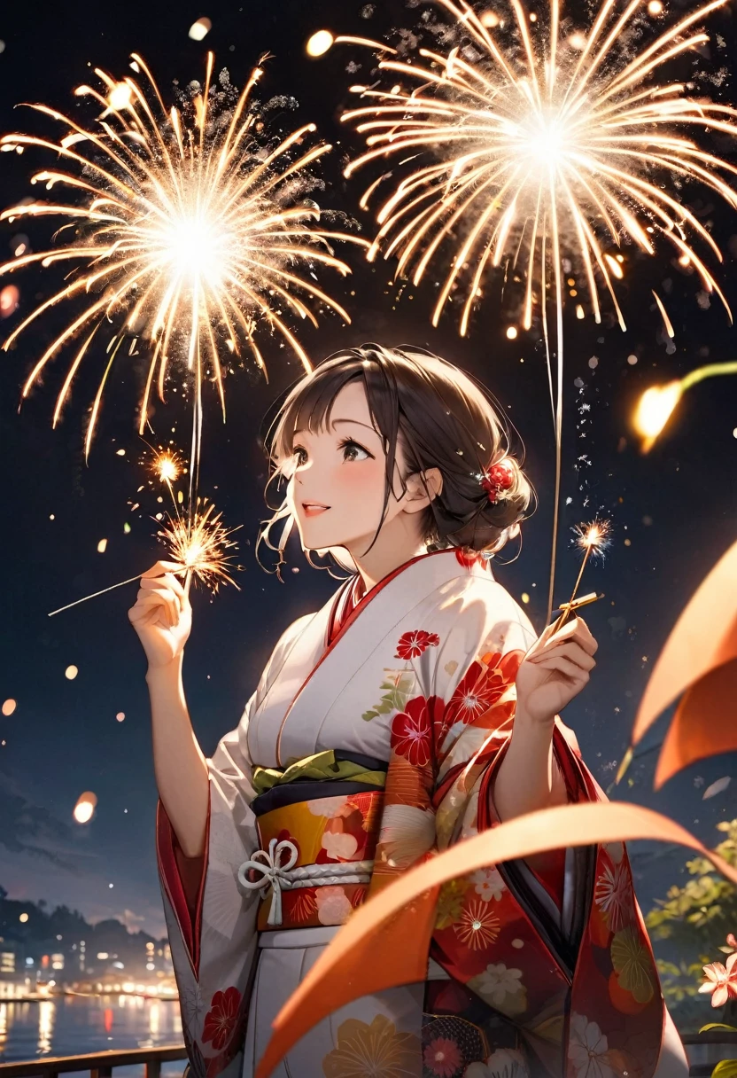 A woman enjoying japanese sparklers