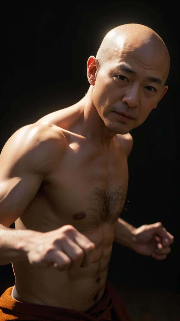 highres, realstick, 8k, Masterpiece, 63 years old, Japanese men, bald, Fantasy World, Monk, Dancing, upper body