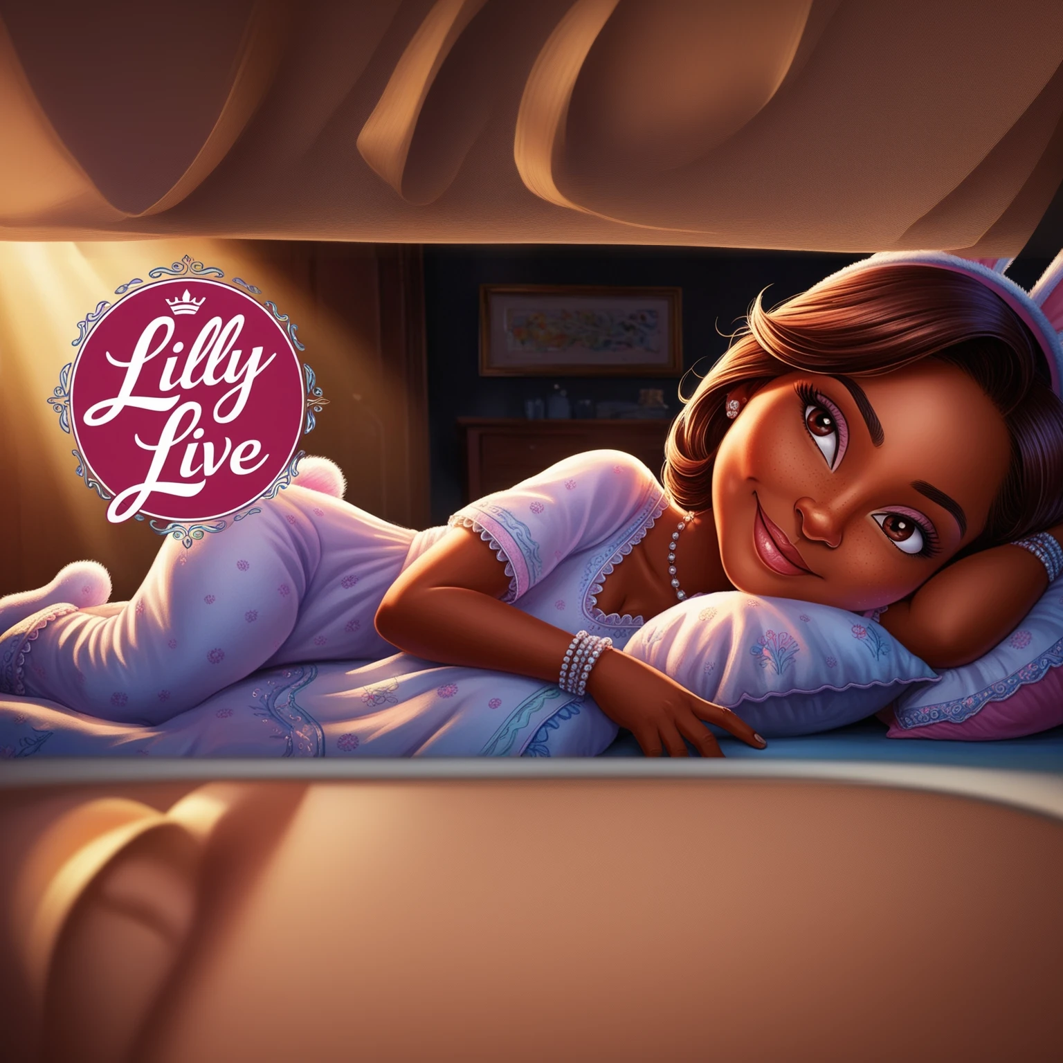 indian girl, bunny ears, sleeping in bed