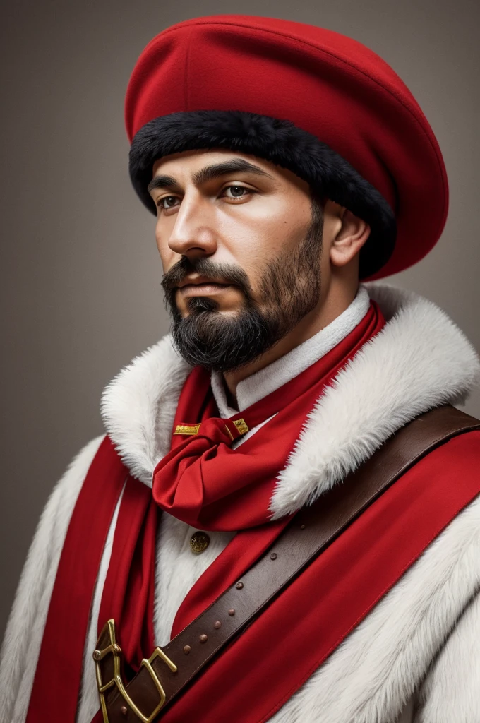 arafed man in a fur hat and a red ribbon, wearing russian ww 1 clothes, roman shipunov, he‘s wearing a red neckerchief, soviet military, vladimir krisetskiy, knyazev konstantin, inspired by Ilya Ostroukhov, inspired by Vladimir Borovikovsky, inspired by Pavel Fedotov