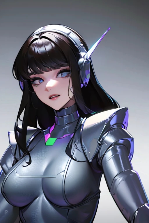 empty eyes,robotized woman ,big bust,Robot Joint ,Metal skin,Black bodysuit