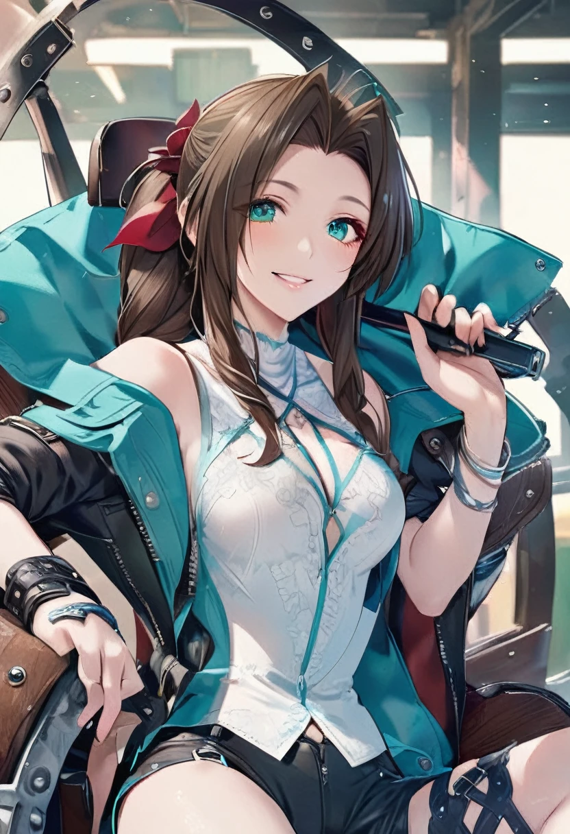 FF7,Aerith、Sitting in a chair、smile、