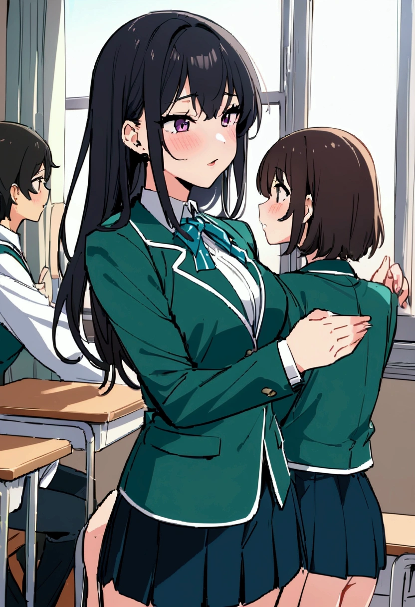 masterpiece,Highest quality,Super quality,junior high school,Female students servicing male students,Show me your underwear,classroom,Pleasant memories,Dark hair color