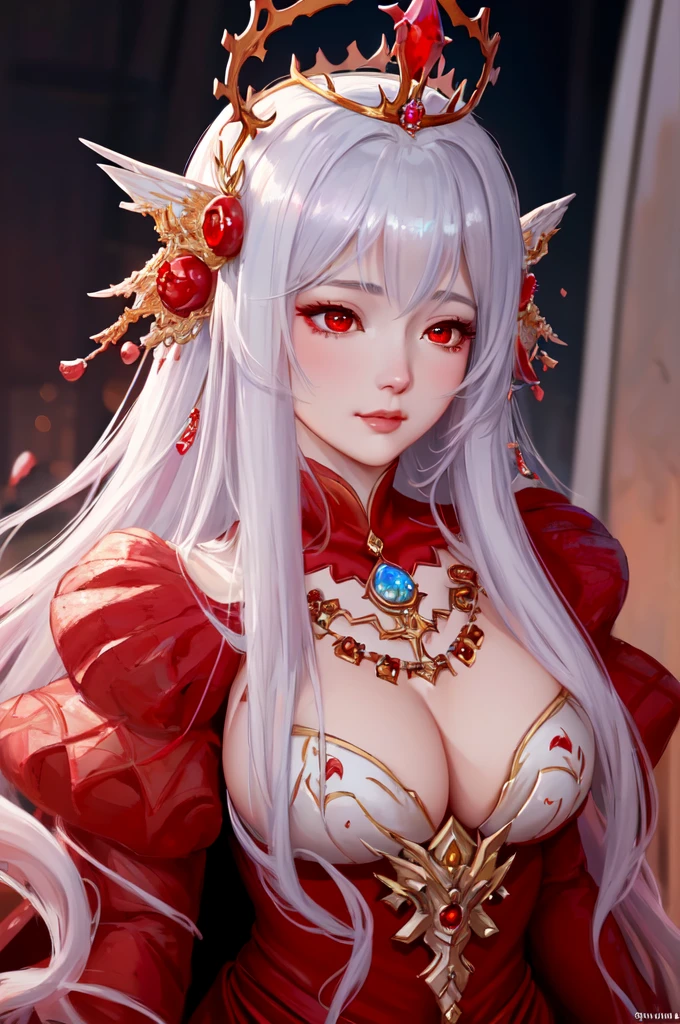 Close-up of a woman wearing a crown and a red dress, Gurwitz Masterpiece, guweiz, guweiz on pixiv artstation, guweiz on artstation pixiv, guweiz style artwork, author:Yang Jie, Detailed 4 K, ((beautiful fantasy queen)), beautiful fantasy queen, beautiful figure painting