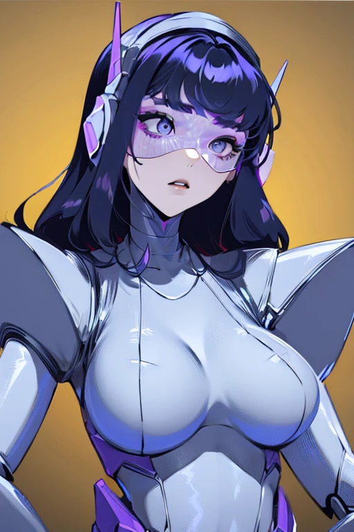 empty eyes,robotized woman ,big bust,Robot Joint ,Metal skin,Black bodysuit