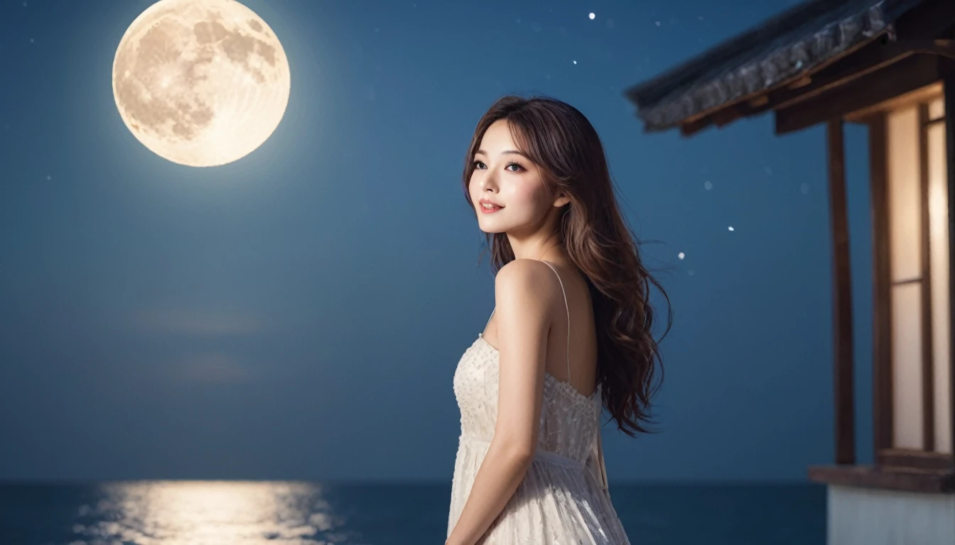 Beautiful woman shining in the moonlight