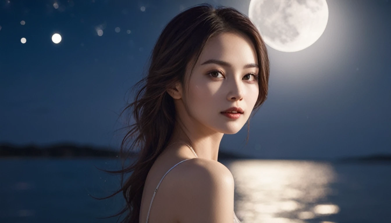 Beautiful woman shining in the moonlight